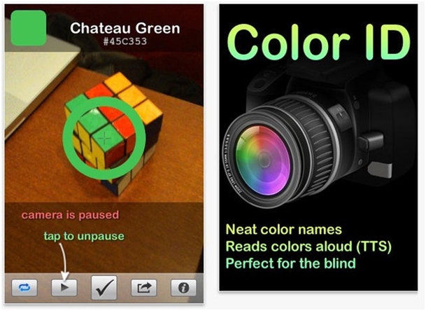 Screenshot aplikacji Color Identifier - aplikacja rozpoznaje kolor zielony na kostce rubika