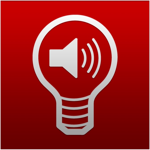Logo aplikacji Light Detector: głośnik wewnątrz żarówki na czerwonym tle