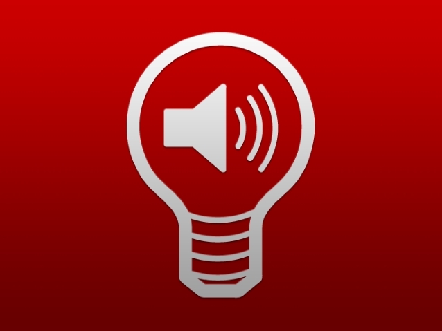 Logo aplikacji Light Detector: głośnik wewnątrz żarówki na czerwonym tle