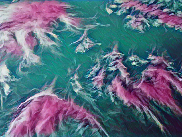 obraz Agnieszki Peszel - na morskim tle plamy w różnych odcieniach koloru różowego i białego