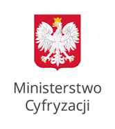 Godło Polski - biały orzeł w koronie na czerwonym tle - pod nim napis: Ministerstwo Cyfryzacji