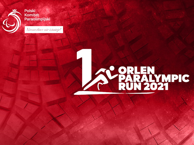 logo. Przy napisie 1. Orlen Paralympic Run znajduje się grafika biegnącej postaci z protezą nogi