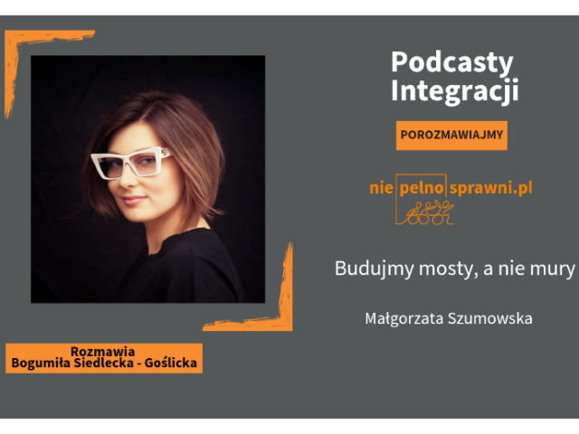 Grafika podcastu prowadzonego przez Bogumiłę Siedlecką-Goślicką pod tytulem Budujmy mosty, a nie mury.